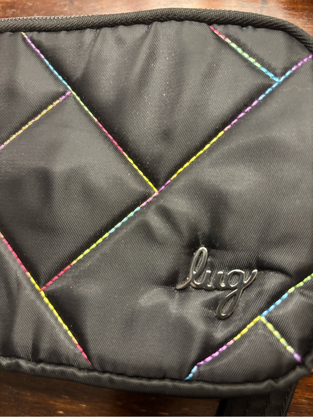Lug Black Crossbody Bag with Multicolor Rainbow Stitching - Picture 3 of 11